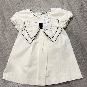 New Zara Ivory Dress with Black Bow Detail Fully Lined sz 2-3Y